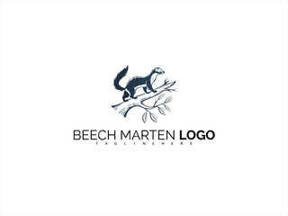 Fototapeta premium Minimalist Wildlife Logo Design Featuring a Beech Marten. Monochrome Vector for Stylish Nature Brands, Sustainable Business Identity, and Eco Packaging.