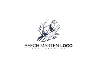 Elegant Beech Marten Logo in Artistic Wildlife Line Art. Black and White Vector for Organic Product Labels, Animal Advocacy, and Outdoor Business Branding.

