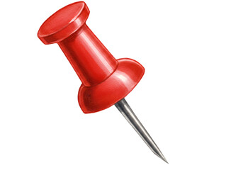 Red Push Pin Illustration Isolated on Transparent Background