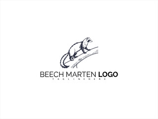 Elegant Wildlife Logo Featuring Beech Marten Illustration in Vector. Black and White Design Ideal for Sustainable Packaging, Outdoor Branding, and Nature Logos.

