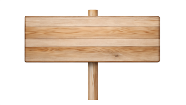 A blank wooden sign with a rustic texture is isolated on transparent background, perfect for adding your own message or advertisement