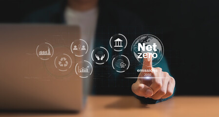 The goal of reducing carbon emissions, green economy and sustainable future net zero by 2050 Global environment
