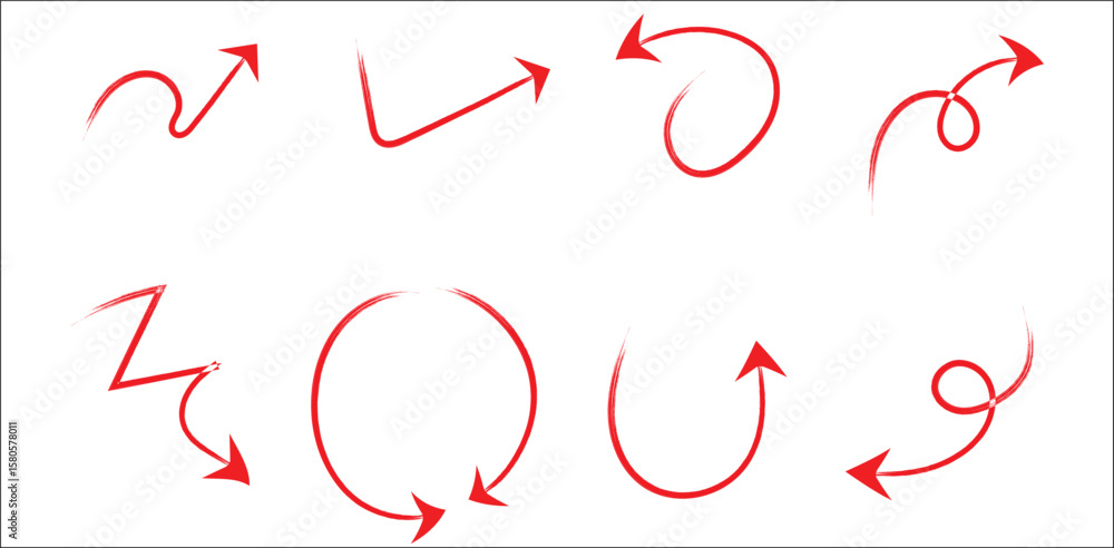 Aufkleber red hand-drawn curved and looped arrows on transparent background – dynamic sketch arrow set featuri
