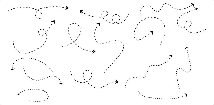 Dotted and Dashed Curved Arrow Vector Set for Directional Design Elements
