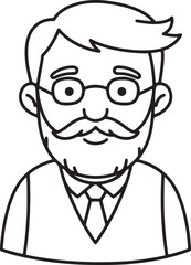 Obraz premium Line art portrait of a distinguished older man with a mustache wearing glasses and a tie