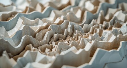 Obraz premium Abstract landscape of textured paper with peaks and valleys in a light beige color scheme close up view