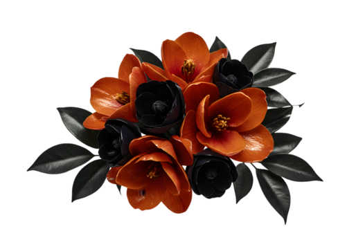 Transparent Background Floral Bouquet with Orange and Black Flowers Illustration