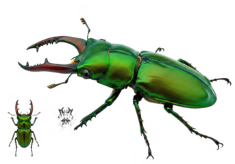 Transparent Background of Two Green Stag Beetles Insect Isolated