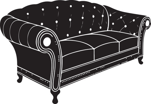 recommend clip art: Elegant tufted sofa black vector silhouette couch furniture
