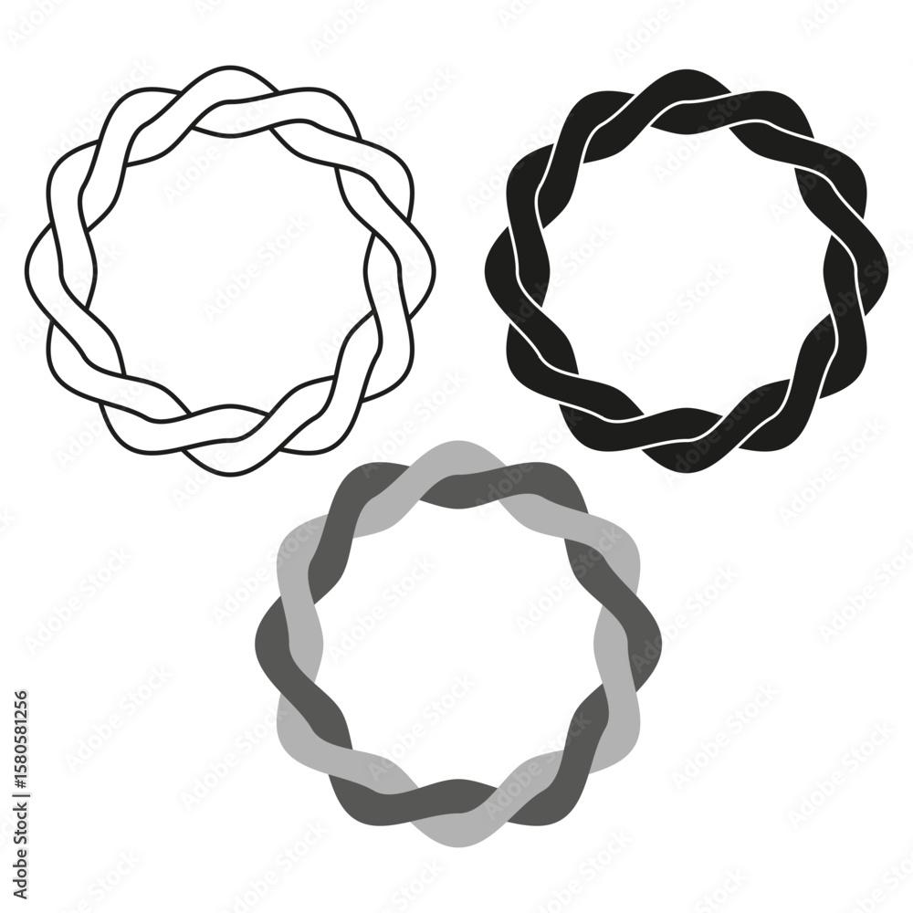 Poster braided wreath outline. intertwined circle shapes. abstract knot vector. decorative frame element.
