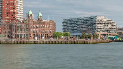 Timelapse of Hotel New York's historical facade in downtown Rotterdam. Netherlands