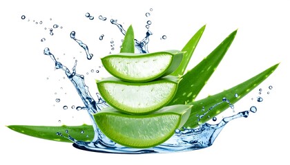 Aloe vera slices in water splashes