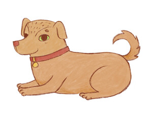 Friendly dog lying, illustration isolated on the white background. Brown dog character clip art.