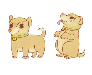 Cute puppies, baby dogs. Hand drawn little puppy character in different poses.