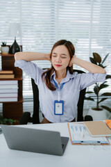 Asian businesswoman or female office worker who is angry, irritated, stressed over a failed job....