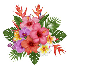 Watercolor Floral Arrangement with Hibiscus and Plumeria Illustration