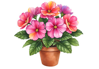 Fototapeta premium Watercolor Floral Illustration of Pink and Red Flowers with Leaves