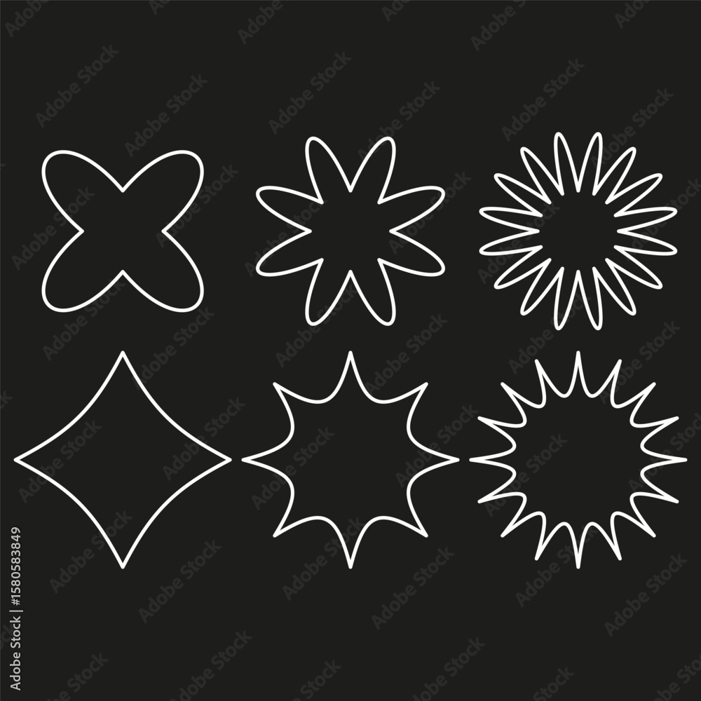 Poster abstract shape set. organic star forms. graphic blob vector. creative geometric elements.