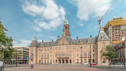 Hyperlapse of Rotterdam City Hall or Stadhuis at Coolsingel. Netherlands