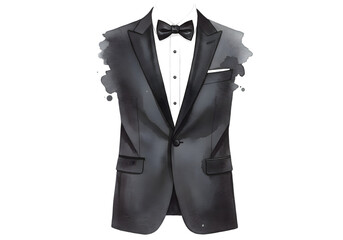 Watercolor Illustration of Black Tie Tuxedo Suit Formal Wear Fashion