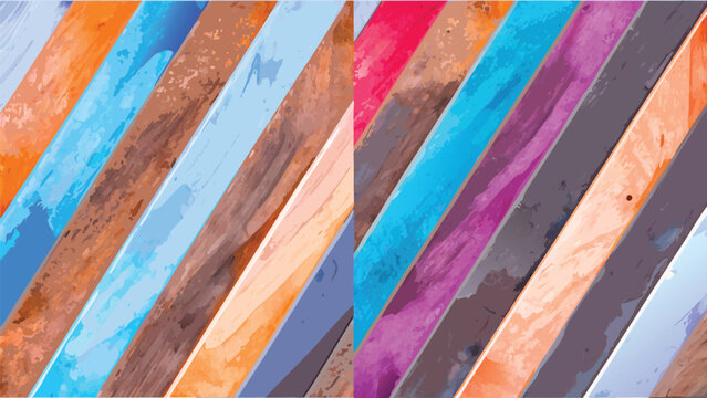 Diagonal wooden planks painted in various colors creating a vibrant and textured abstract background scene