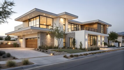 Fototapeta premium Contemporary Luxury House with Flat Roof, Large Windows, and Modern Design
