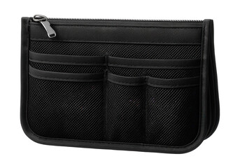An expandable mesh purse organizer, ideal for increasing space in an overnight travel bag.