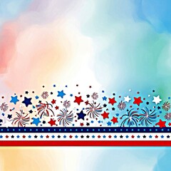 Festive red, white, and blue star border design on soft gradient background. 