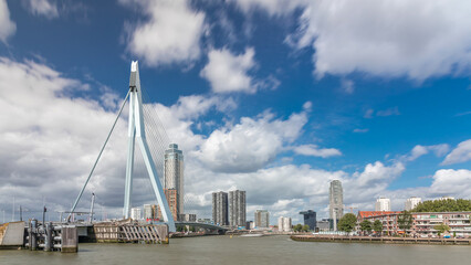 Erasmus Bridge timelapse hyperlapse, spanning the Maas River in Rotterdam, Netherlands