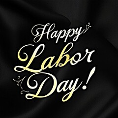 Elegant Happy Labor Day greeting with gold script on black background.. 