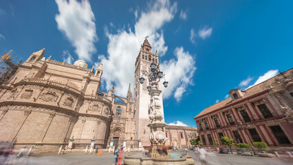 Seville Cathedral and Giralda Tower timelapse hyperlapse, Spain