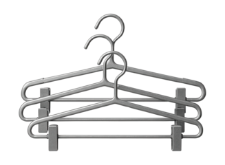 Industrial-style hangers for pants, made of galvanized metal, suitable for a minimalist apartment aesthetic.