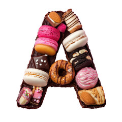 Letter a made of sweets on transparent Background