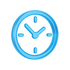 3D blue clock icon with rounded glossy edges showing time isolated on transparent background