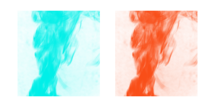 Contrasting Vapors: Cyan & Orange Smoke Cloud PNG Brushes for Dynamic Digital Art & Backgrounds