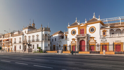Fototapeta premium Plaza de Toros de la Real Maestranza de Caballeria de Sevilla timelapse hyperlapse