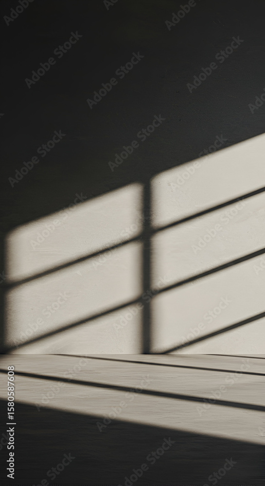 Poster empty room with light and shadow design on a neutral background. abstract shadows of windows on a li