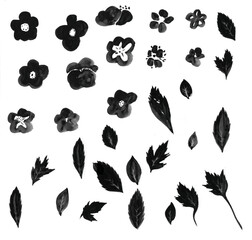 나뭇잎과 꽃을 손그림으로 그린 일러스트