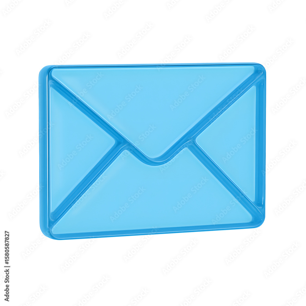 Poster 3d blue envelope icon with geometric folds representing mail or message isolated on transparent back