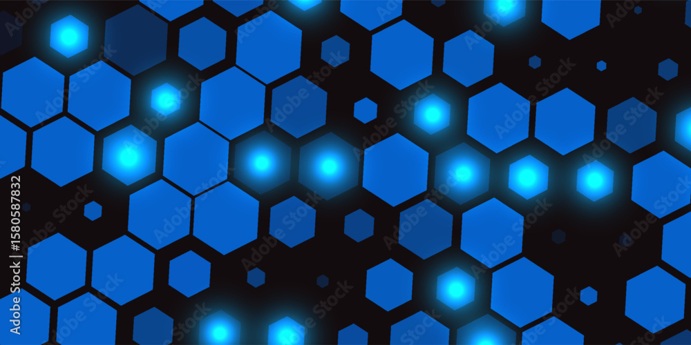 Poster seamless blue hexagon pattern on dark background – futuristic technology abstract design