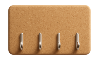 Natural cork hook board with embedded hooks, suitable for an eco-conscious apartment living room.
