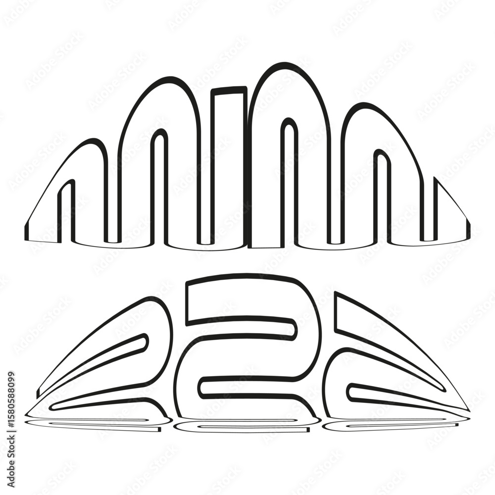 Poster abstract curved forms. rounded shape elements. unique vector graphic. black white lines.