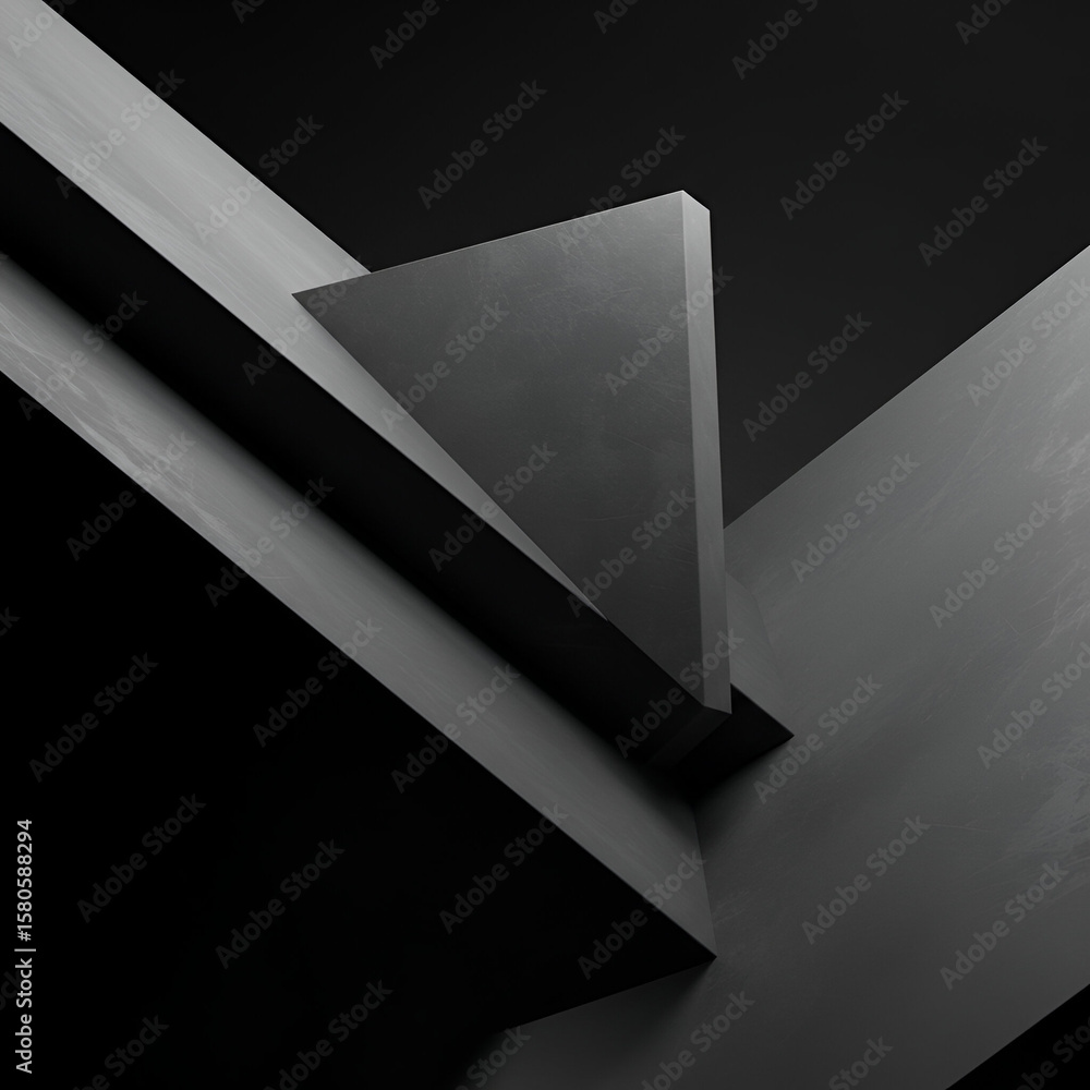 Poster abstract geometric shapes in dark gray with layered forms. interlocking structures in a dark backgro