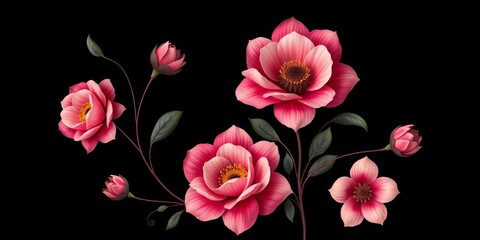 Sophisticated black background with elegant floral motif, ideal for modern design, repeat, abstract