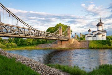 A summer evening on the Velikaya River. Ostrov city, Pskov region, Russia