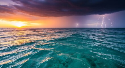 Sunset meets storm on the ocean