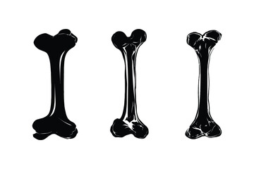 femur bone silhouette illustrations in black, viewed from different angles