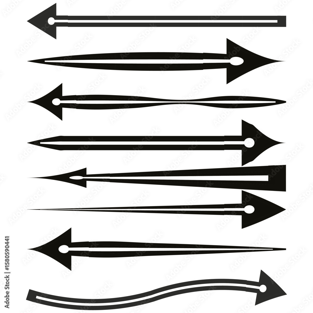 Aufkleber stylish arrow set. diverse pointer shapes. decorative spear vector. sleek black collection.