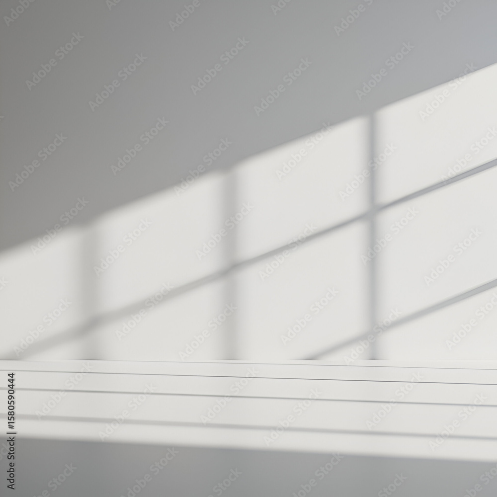 Poster empty white room with window shadows on a plain white surface. minimalist, neutral backdrop with sof