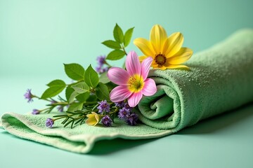 towel and flowers